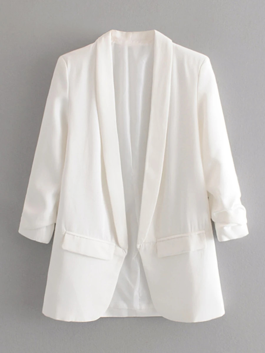Solid Shawl Collar Ticket Pocket Blazer | SHEIN