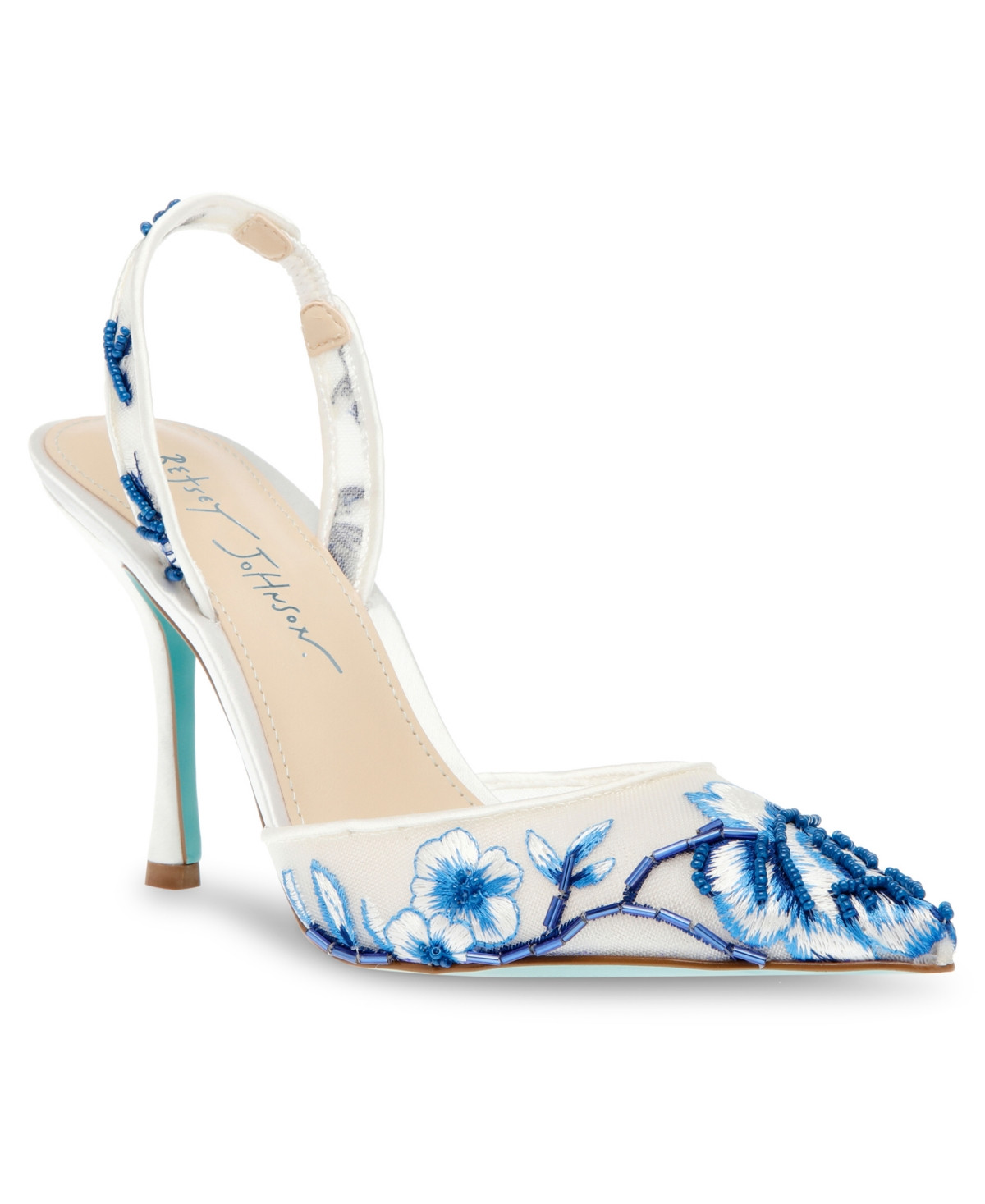 Betsey Johnson Women's Patch Mesh Embroidered Evening Pumps - Blue Floral | Macy's