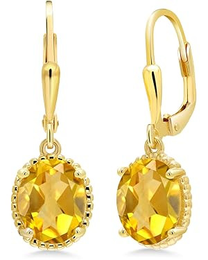 Gem Stone King 18K Yellow Gold Plated Silver Yellow Citrine Leverback Dangle Earrings For Women (... | Amazon (US)