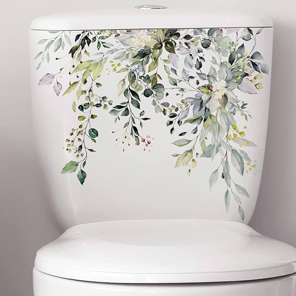 Green Plant Leaves Flowers Toilet Seat Lid Stickers Self-Adhesive Bathroom Stickers Green Leaf Fl... | Amazon (US)