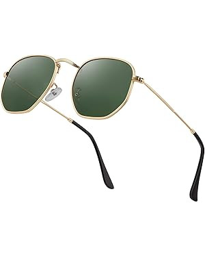 Hipster Hexagonal Polarized Sunglasses Men Women Geometric Square Small Vintage Metal Frame Retro... | Amazon (US)