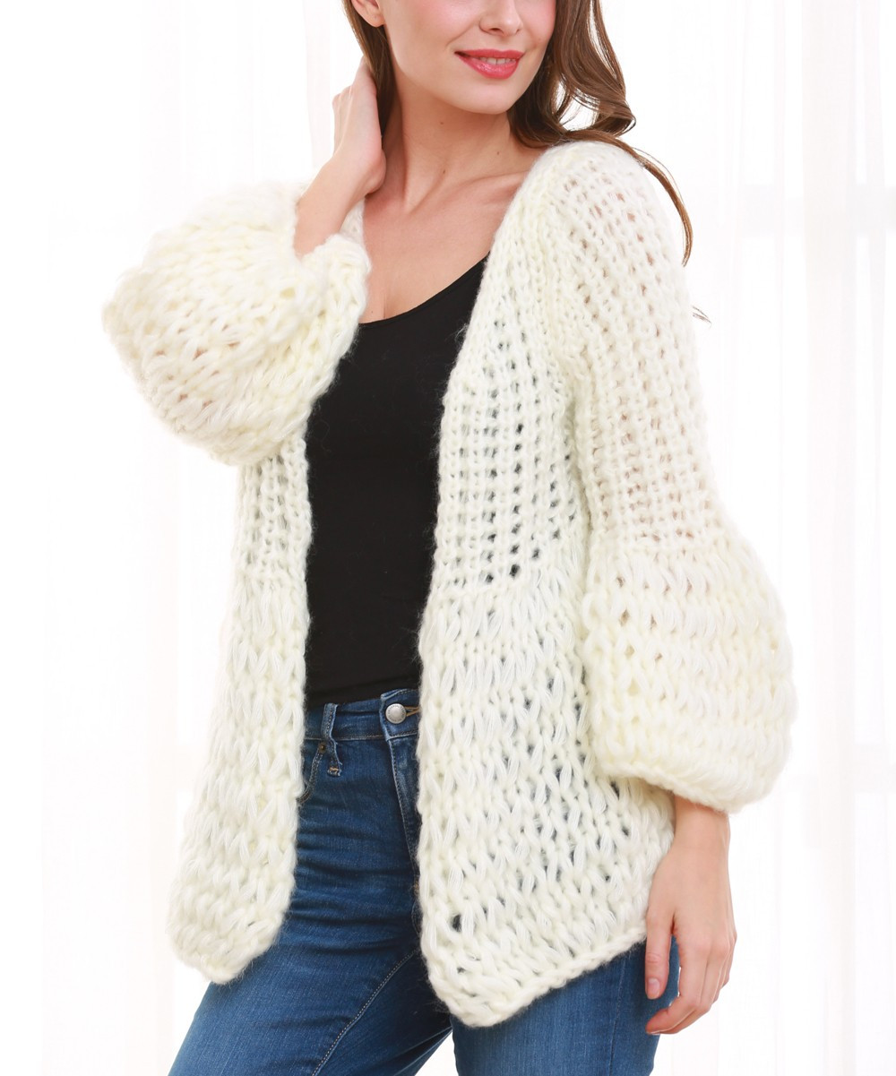 Simply Couture Women's Open Cardigans WHITE - White Chunky Open Cardigan - Women & Plus | Zulily