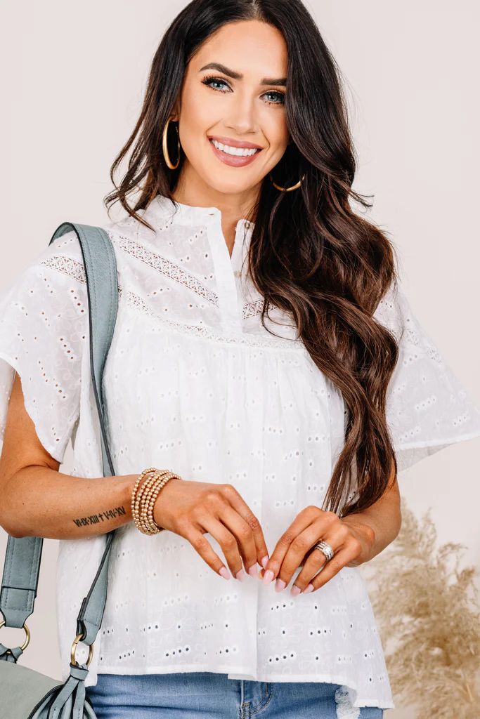 In A Sweet Mood Ivory White Eyelet Top | The Mint Julep Boutique