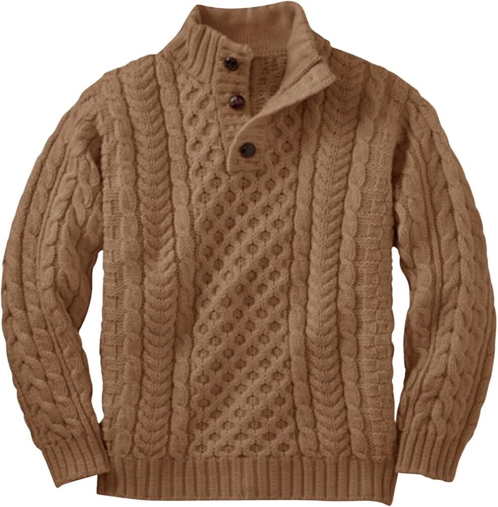Makkrom Kids and Boys Mock Neck Pullover Sweater Long Sleeve Button Cable Knitted Jumper | Amazon (US)
