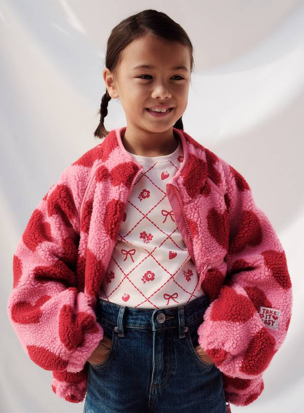 The Heart Print Borg Jacket 9-10 years | Tu Clothing