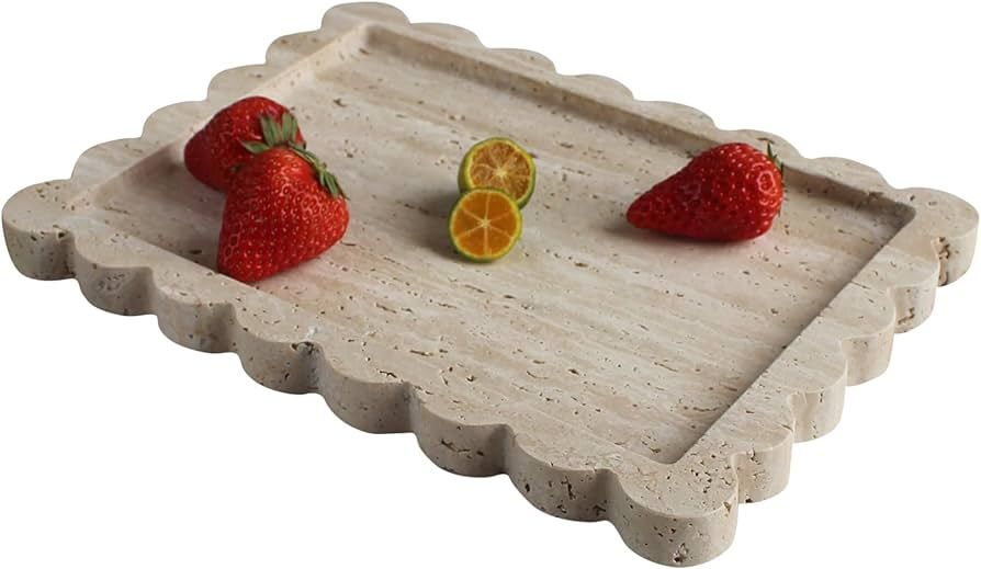 Natural Luxury Scalloped Travertine Tray 10.8"x8", Beige Rectangle Vanity Tray for Bathroom Kitch... | Amazon (US)