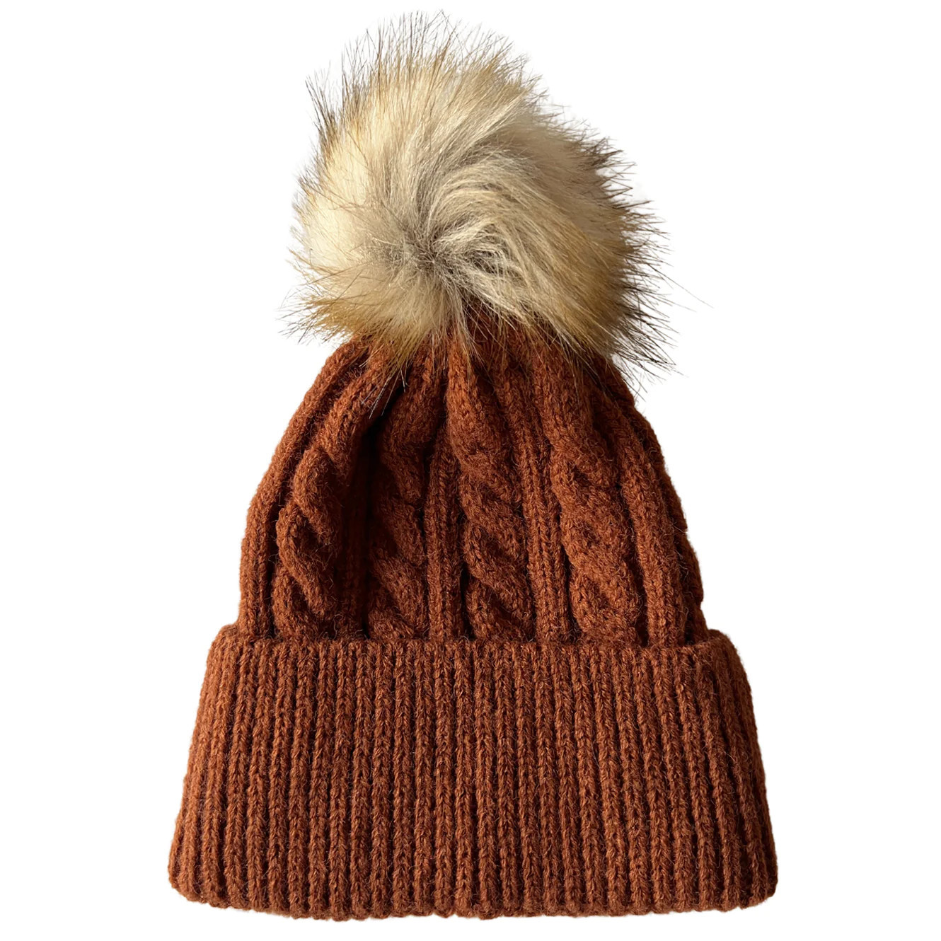 Cable Knit Fur Pom Hat, Timber | SpearmintLOVE