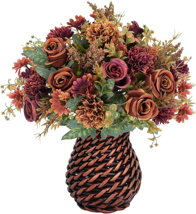 4 Bundles Fake Fall Flowers with Vase 12.5" Fall Centerpieces for Tables | Amazon (US)