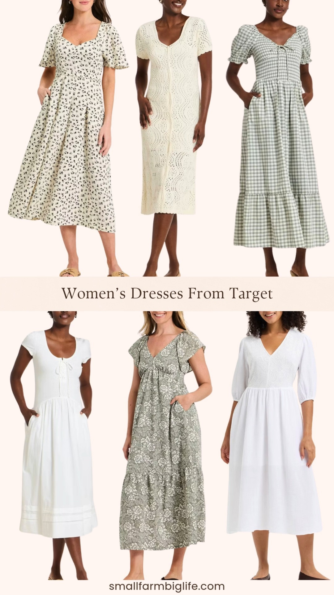 These women’s dresses from Target are perfect for easy spring and summer outfits. I’m loving the mix of florals, gingham, embroidery, and pretty details like flutter sleeves and smocked waists. These are the kind of comfortable midi and maxi dresses you can wear with sandals for everyday outfits, brunch, or warm weather days. 

 #LTKgrwm #LTKootd #LTKOver40