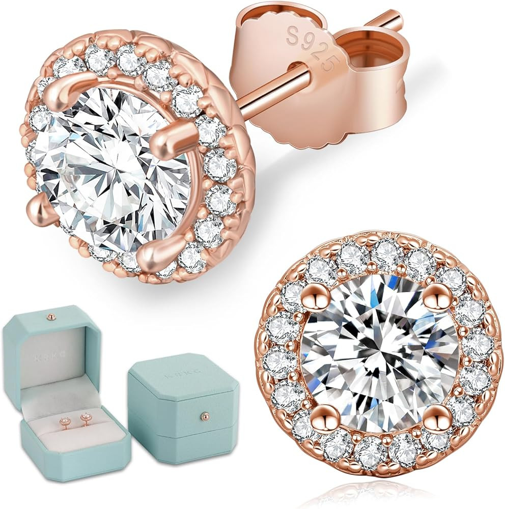 KRKC Moissanite Earrings, Lab Created Diamond Stud Earrings For Women Men, 14K Golden-Plated, 925... | Amazon (US)