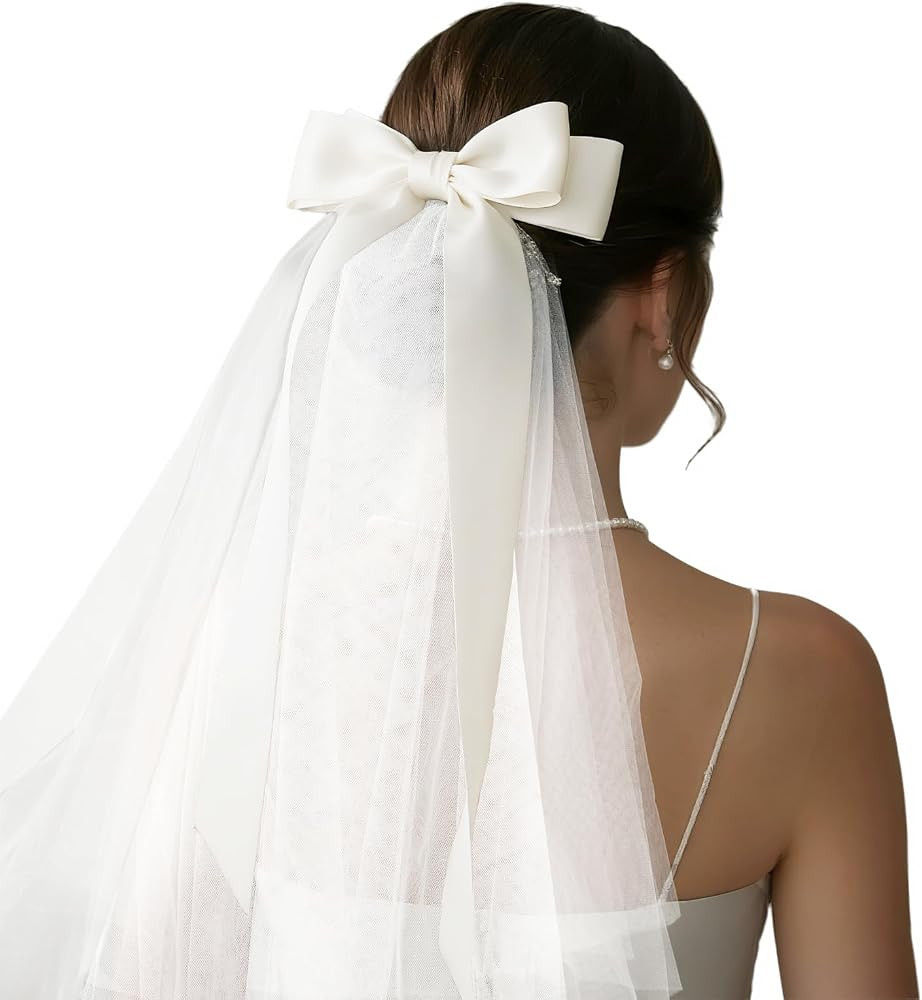 Bridal Bow Veil Hair Clip Wedding Veil for Brides, Bachelorette Party Accessory Engagement Gift f... | Amazon (US)
