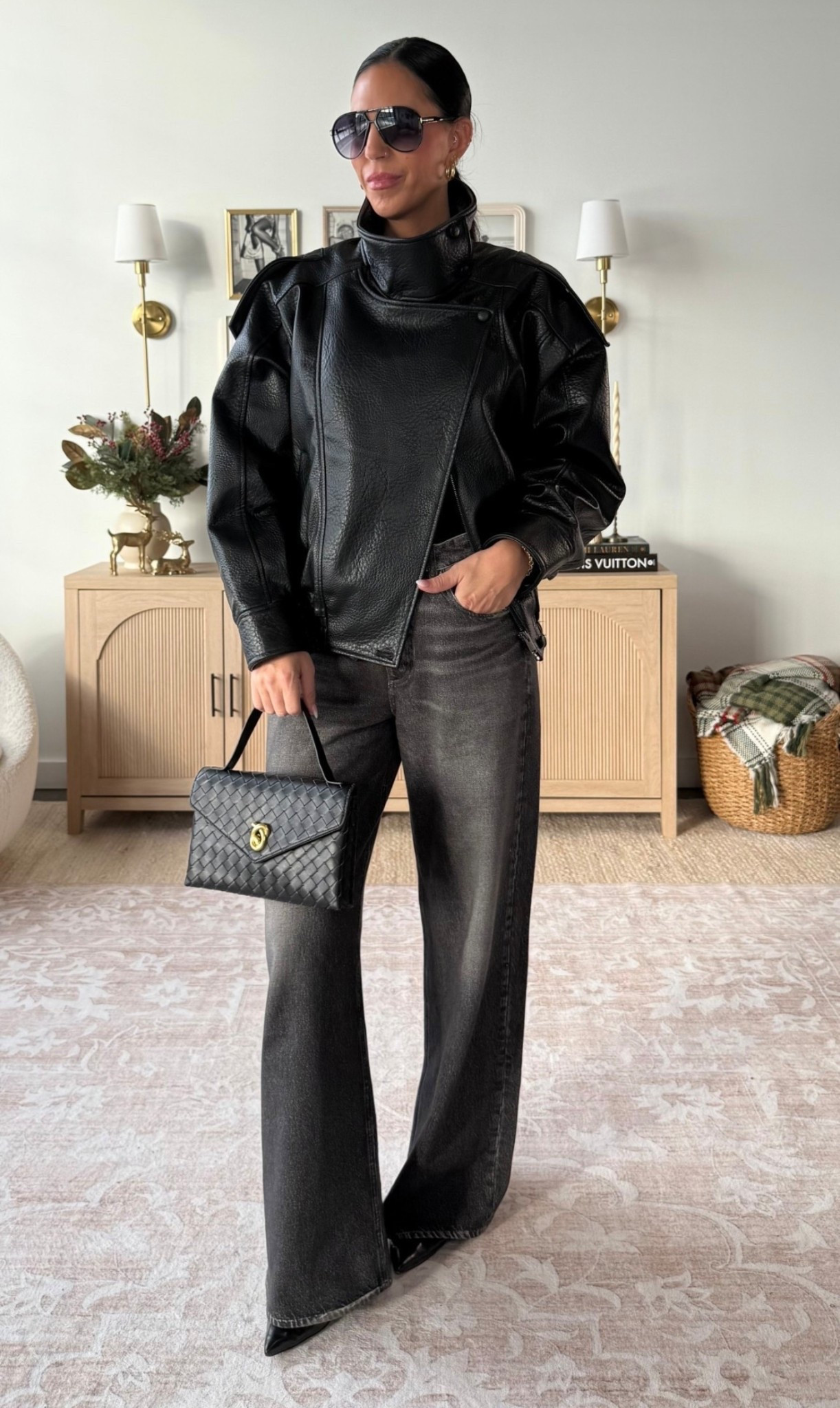 The black denim sweatpants are worth their price in gold- I can’t recommend enough. Insanely soft and comfortable. 
Size down if between 
Viral Zara Pebbled faux leather jacket is my most worn jacket. The funnel neck is Stunning!  Wearing a small 

#LTKU #LTKHoliday #LTKOver40 #LTKFindsUnder50 #LTKFindsUnder100