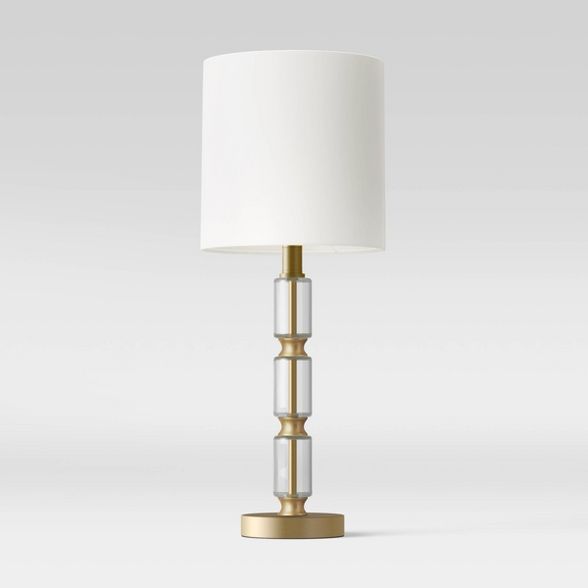 Glass Stacked Cylinder with Brass Detail Table Lamp Clear  - Threshold&#8482; | Target