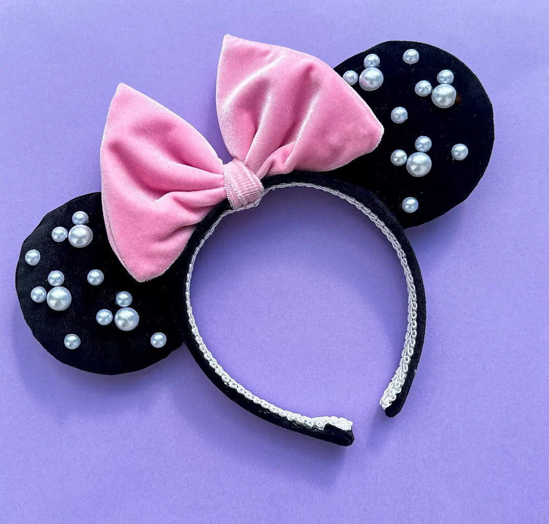 Pink Velvet Minnie Ears Plush Mickey Ears Pink Pearl Minnie Ears Pink Velvet Minnie Ears Bow Pear... | Etsy (US)