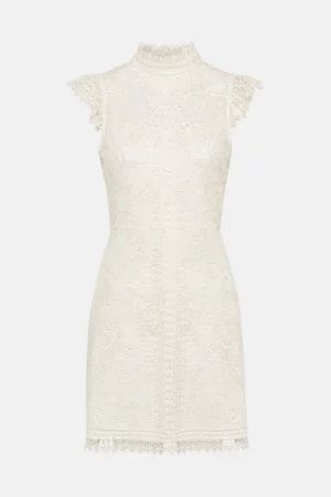 Guipure Lace Embroidered Short Dress | Karen Millen UK & IE