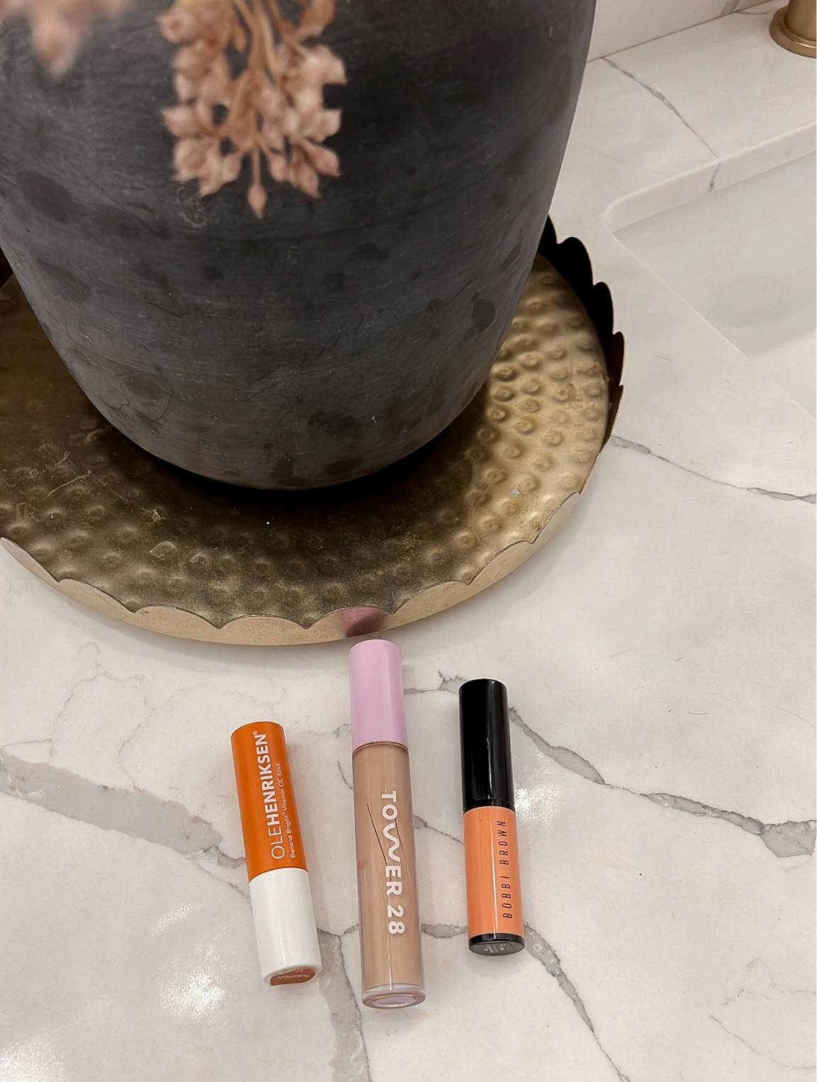 These are the products that an associate at Ulta & Sephora suggested to me to help cover  dark under eye circles. I don’t typically use the under eye sticks together. I think they both work well. I use one of the color correction sticks and then blend in my foundation and then add the concealer. Products and the shades I use are linked below. 
💋 
Tower 28 Concealer - Color: 7.0 KTOWN - medium with neutral undertones

OLEHENRIKSEN Banana Bright+ Vitamin CC Eye Sticks
Color: Pumpkin

Bobbi Brown Skin Color Corrector Stick- Color: Peach 

Ulta has my exact color online and Sephora has similar shades of the Bobbi Brown stick.

#LTKBeauty