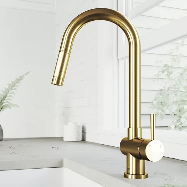 Matte Brushed Gold Gramercy Pull Down Single Handle Kitchen Faucet | Wayfair Professional