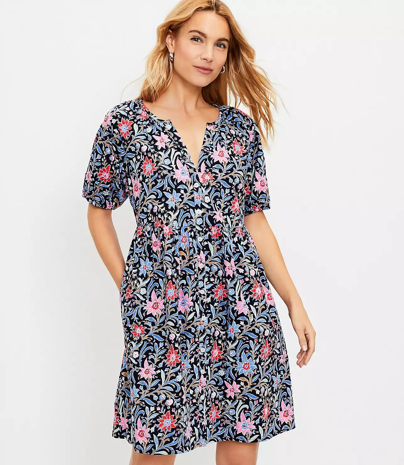 Spring Bloom Button Swing Dress | LOFT