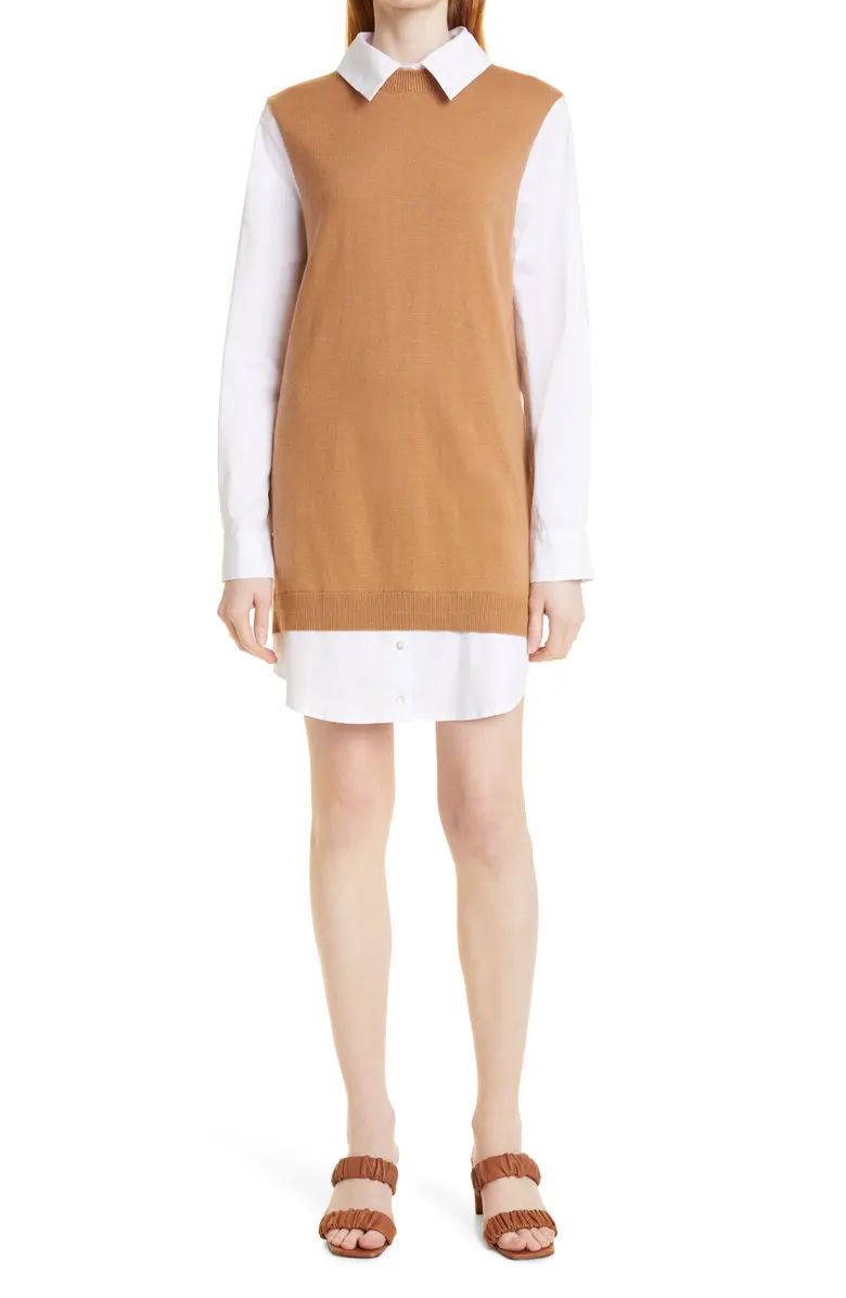 STAUD Fern Detachable Collar Long Sleeve Mixed Media Dress | Nordstrom | Nordstrom