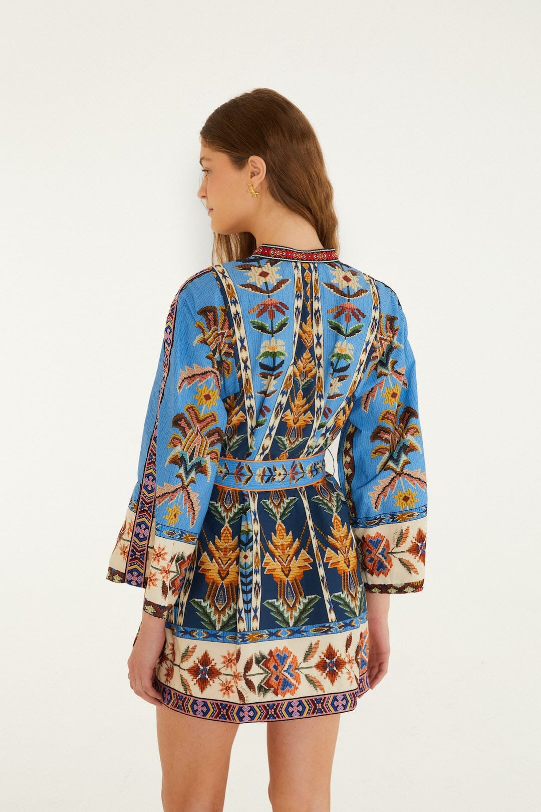 Blue Embroidered Tapestry Organic Cotton Mini Dress | FARM Rio | FarmRio (US)