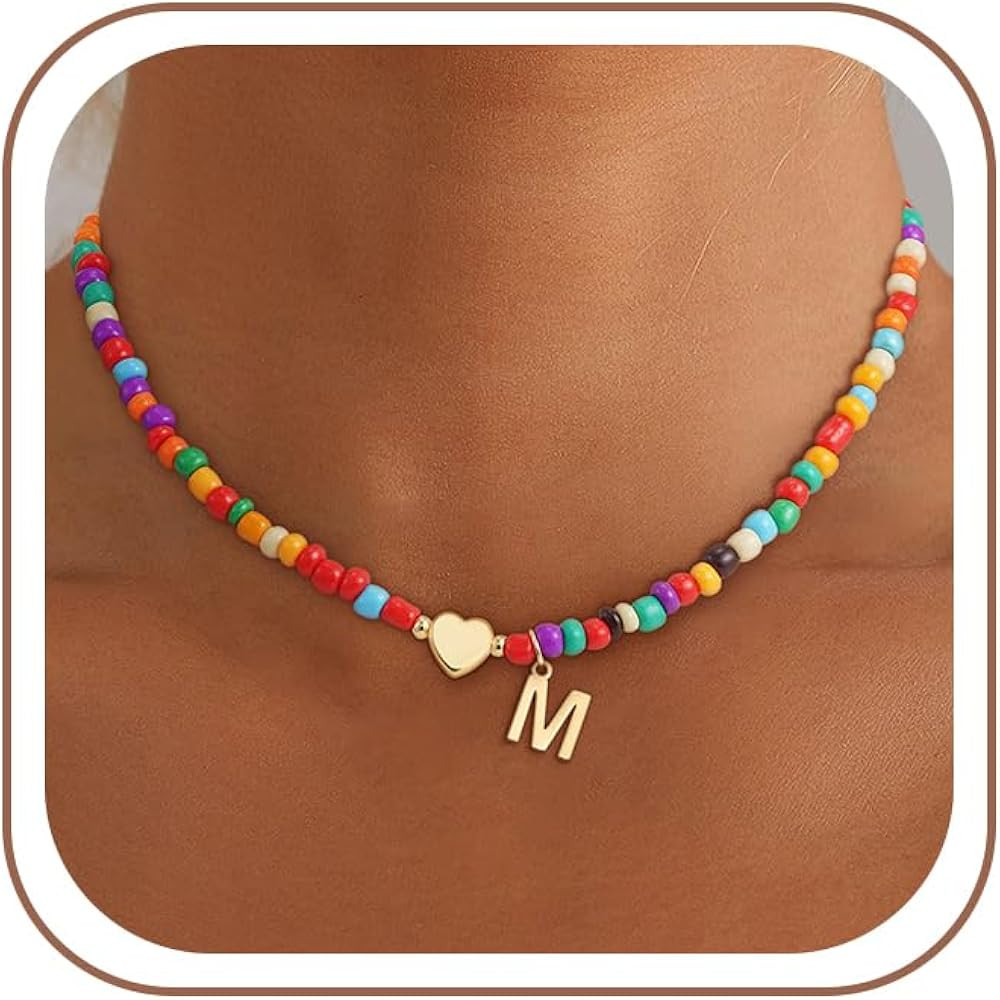 Easter Basket Stuffers Gifts for Kids Girls - Colorful Beaded Initial Necklace Teen Girls Trendy ... | Amazon (US)