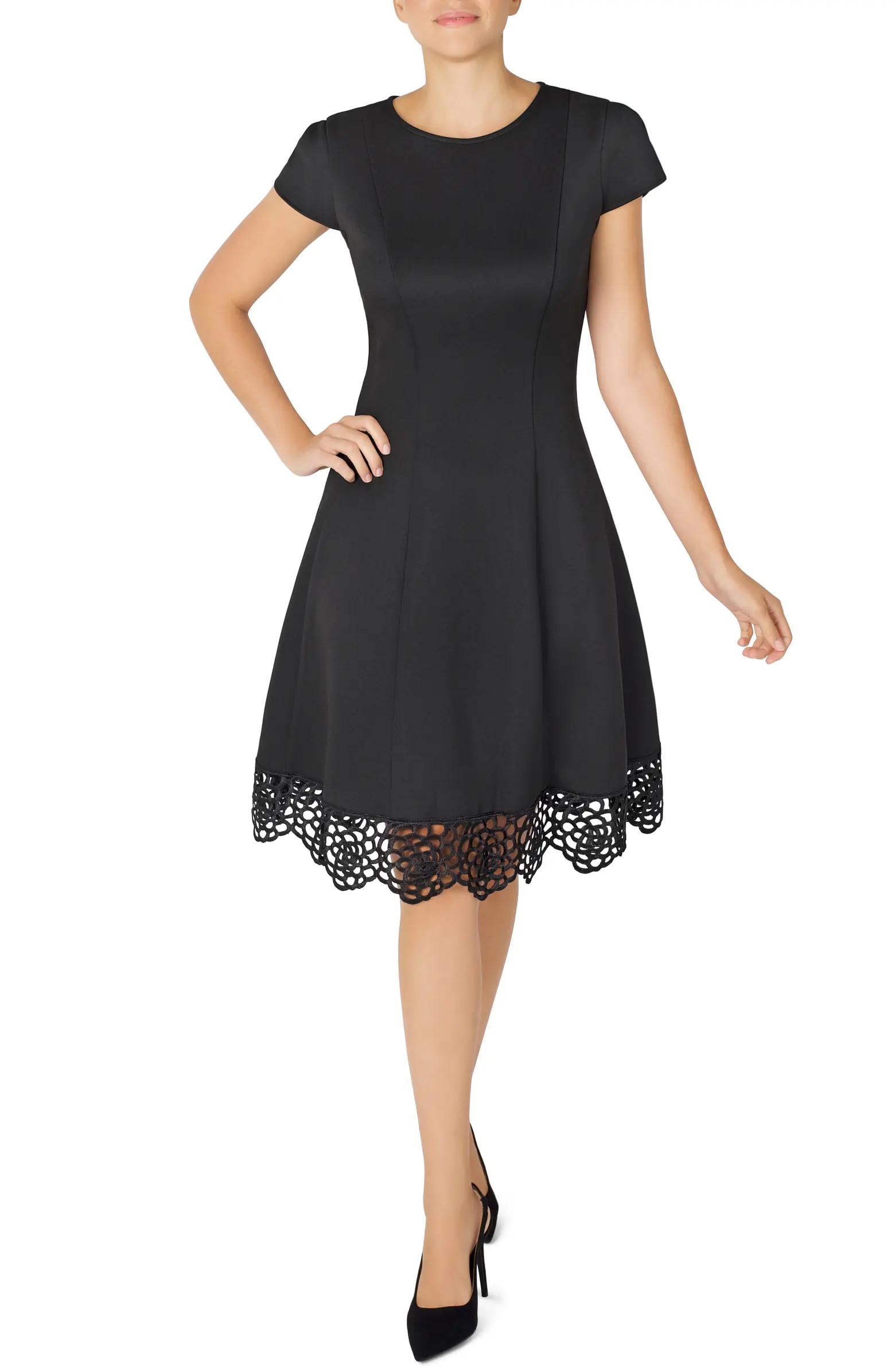 Donna Ricco Tulip Sleeve Lace Hem Fit & Flare Dress | Nordstrom | Nordstrom