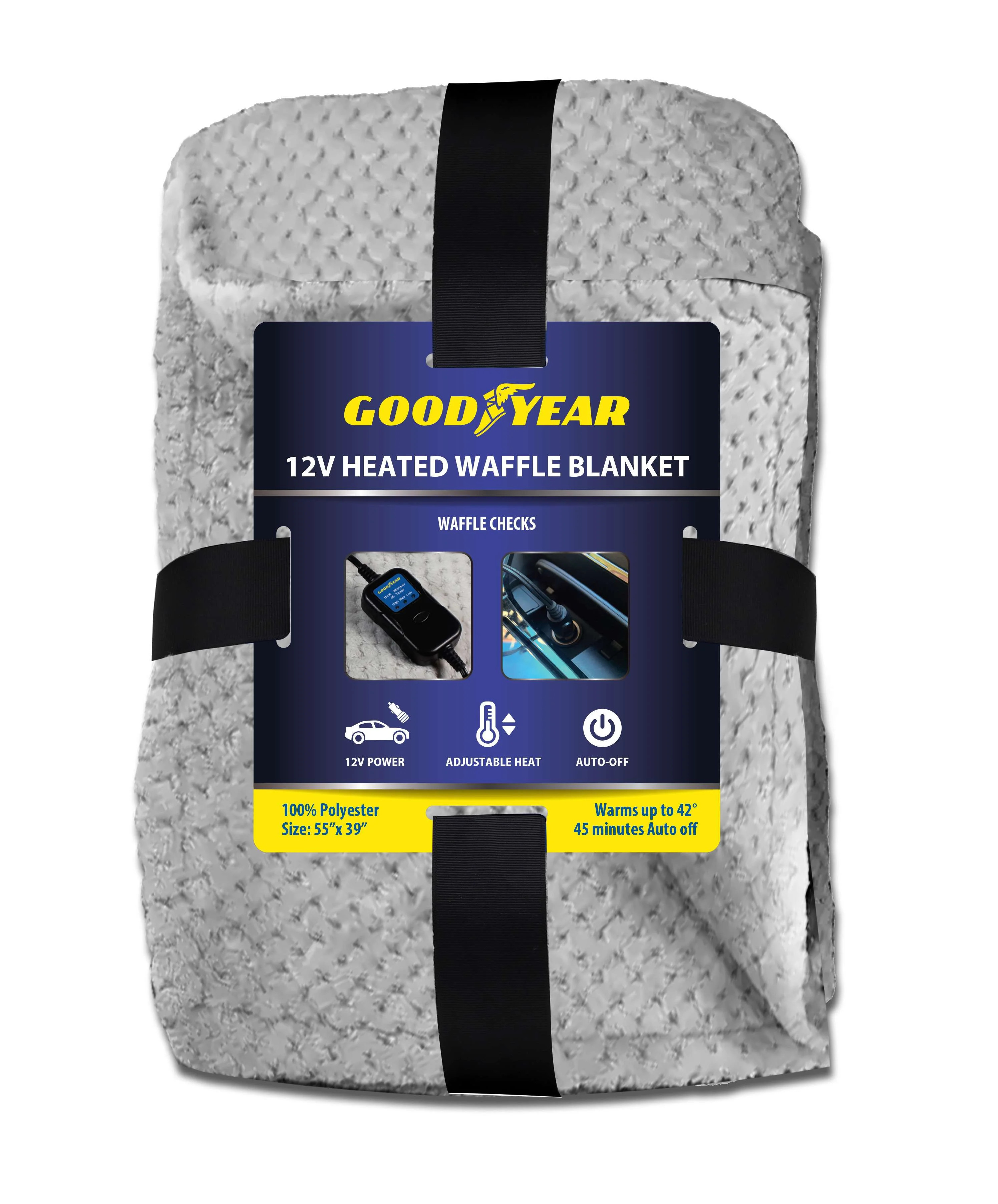 New Goodyear 12Volt Heated Travel Blanket. Size 55in x 39in, Color Grey Waffle Plush. Piece Count... | Walmart (US)