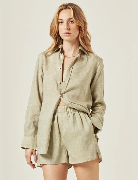 The Boxer: Linen, Sage Green | With Nothing Underneath