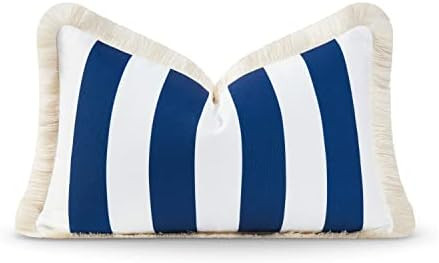 Hofdeco Premium Coastal Hampton Style Patio Indoor Outdoor Lumbar Pillow Cover Only, 12"x20" Wate... | Amazon (US)