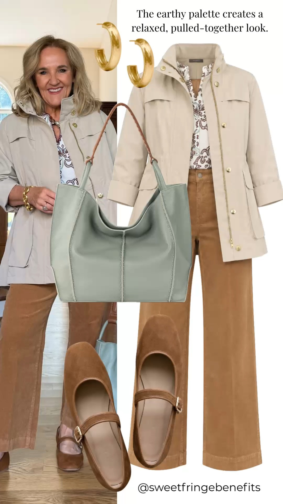 The mix of soft neutrals and that pretty blue bag makes this feel very easy to me. I’m in a medium petite in the jacket and a size 8 in the pants.

#LTKootd #LTKPetite #LTKOver40