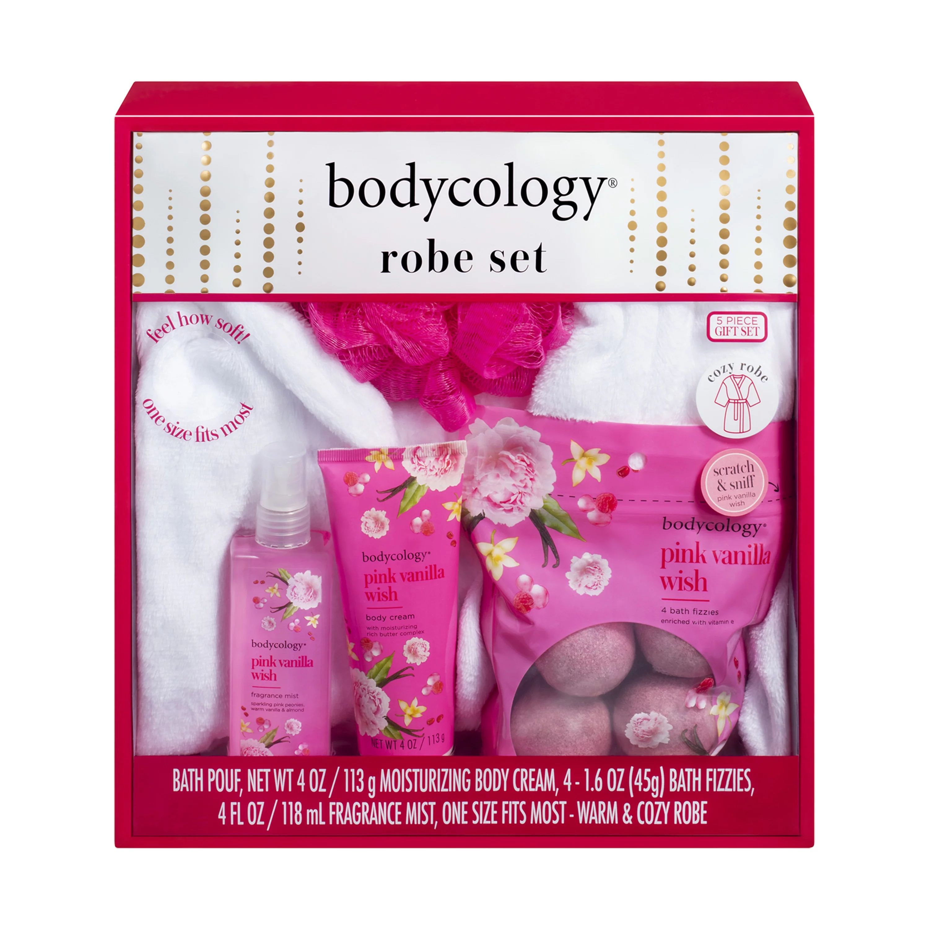 Bodycology Pink Vanilla Wish Bath & Body Set with Robe, 5 Piece - Walmart.com | Walmart (US)