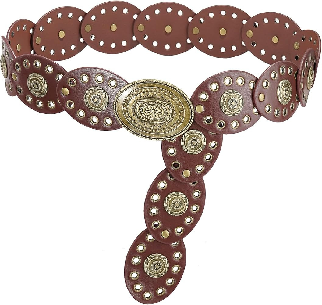 Suyi Wide Disc Belt for Women Leather Oval Belt Western Vintage Waist Belts | Amazon (US)