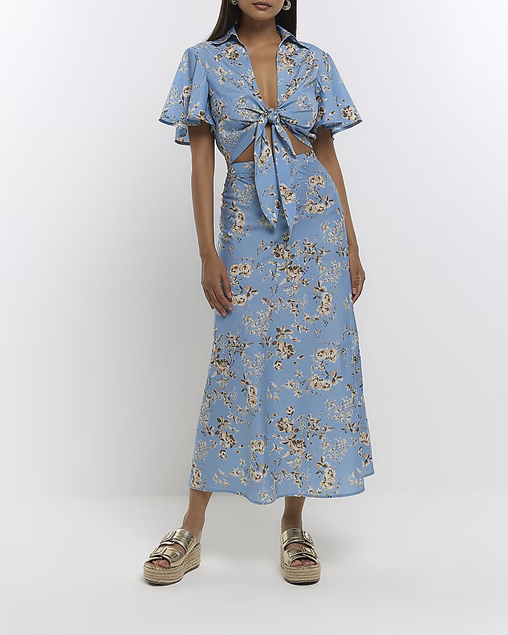 Blue floral midi skirt | River Island (UK & IE)
