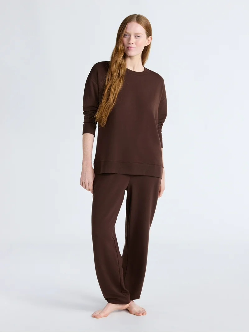 Joyspun Women’s Fleece Long Sleeve Top and Joggers Lounge Set, 2-Piece, Sizes XS-3X | Walmart (US)