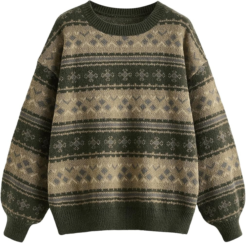 MakeMeChic Women's Striped Sweaters Halloween Vintage Grandpa Sweaters | Amazon (US)