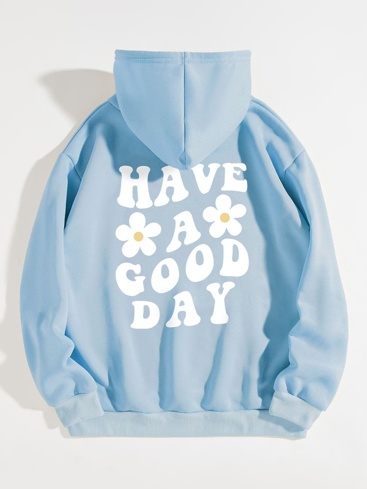 Floral & Slogan Graphic Drawstring Thermal Lined Hoodie | SHEIN
