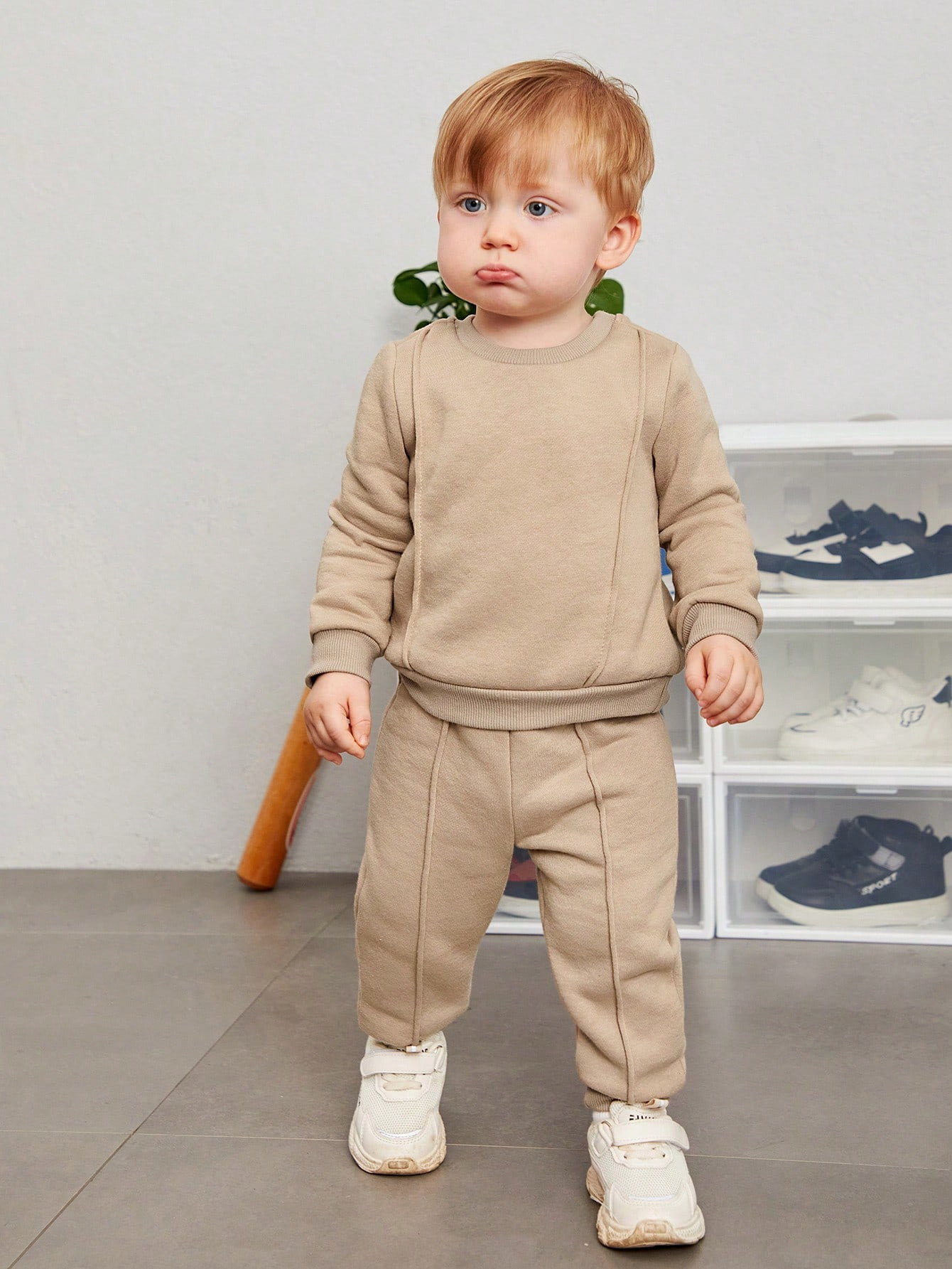 SHEIN Baby Boys' Casual Round Neck Long Sleeve Sweatshirt And Pants Thick Outfits | SHEIN