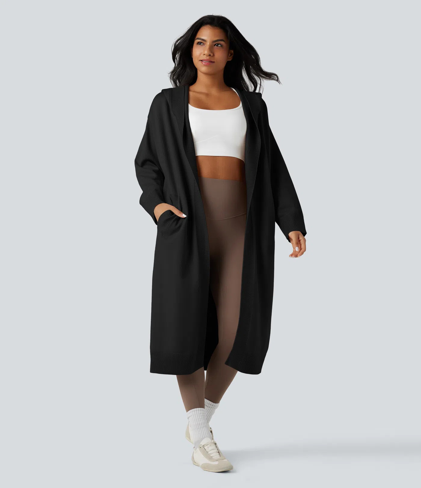 Women’s Hooded Long Sleeve Longline Casual Cardigan with Pockets - Halara | HALARA