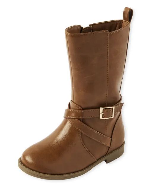 Toddler Girls Faux Leather Buckle Tall Boots | The Children's Place  - TAN | The Children's Place