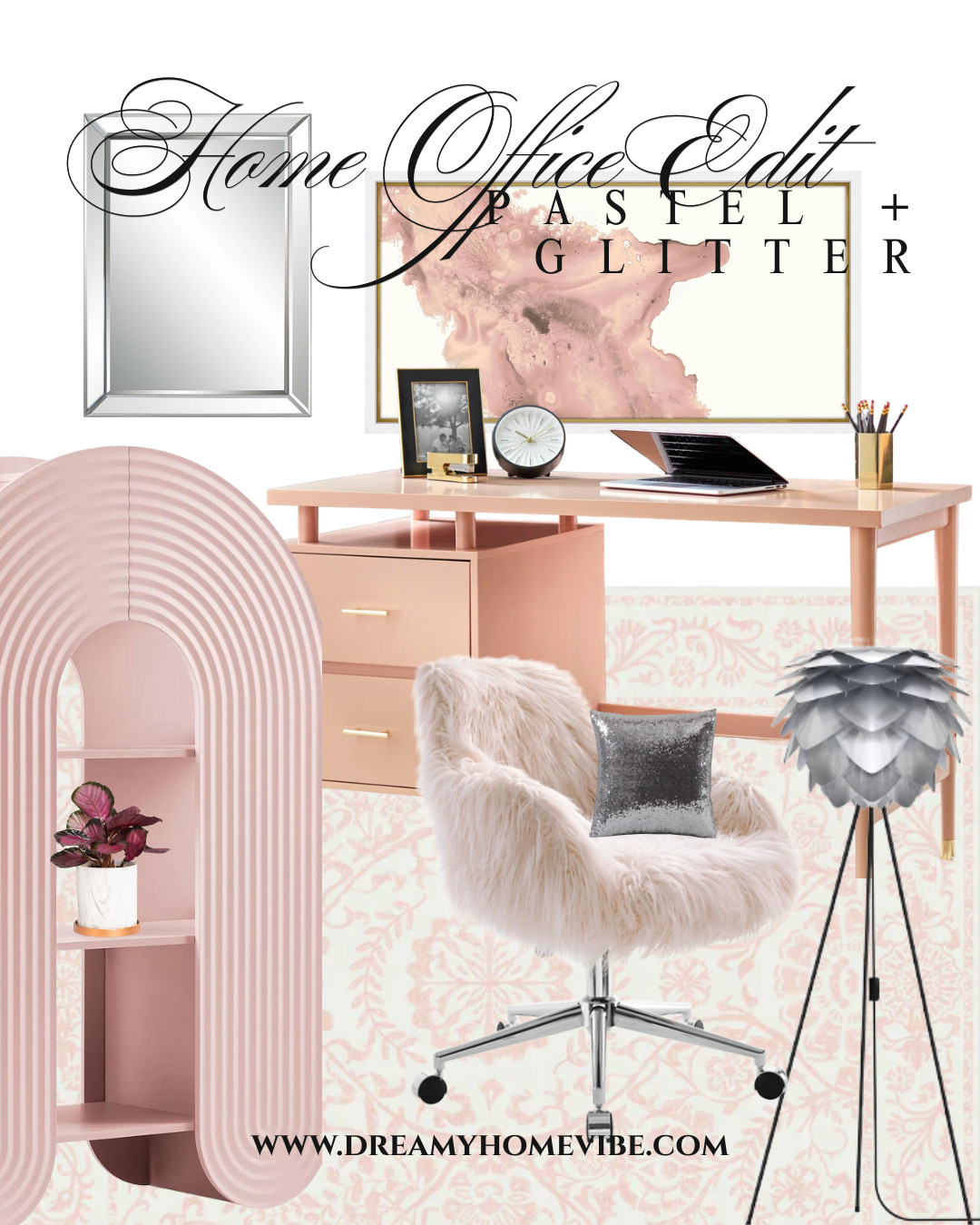 Pastel + glitter done right—soft, sculptural, and still functional. This home office edit layers blush tones with light-catching accents for a workspace that feels inspiring every day. Shop every piece linked. 

 #LTKHome