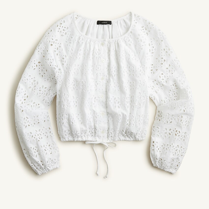 Long-sleeve linen crop top in eyelet | J. Crew US