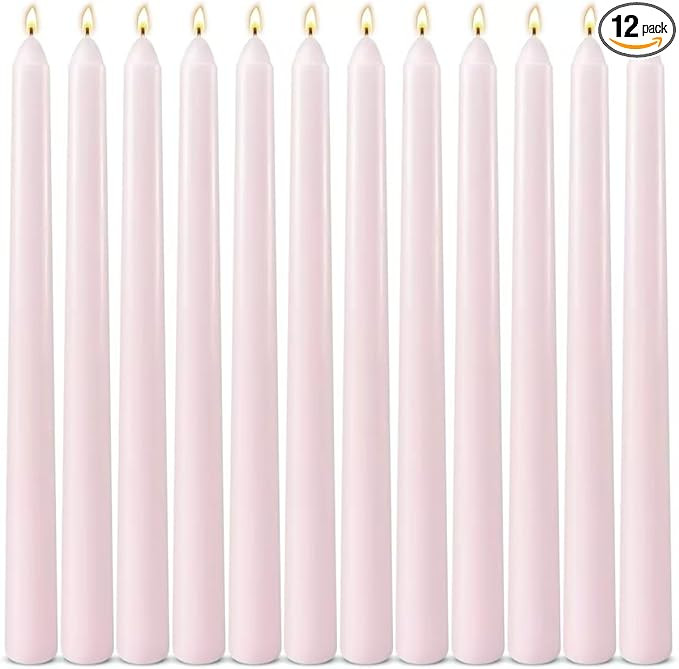 12 Pack 10 inch Pale Pink Taper Candles, Unscented Dripless Smokeless Candlestick Bulk for Home D... | Amazon (US)