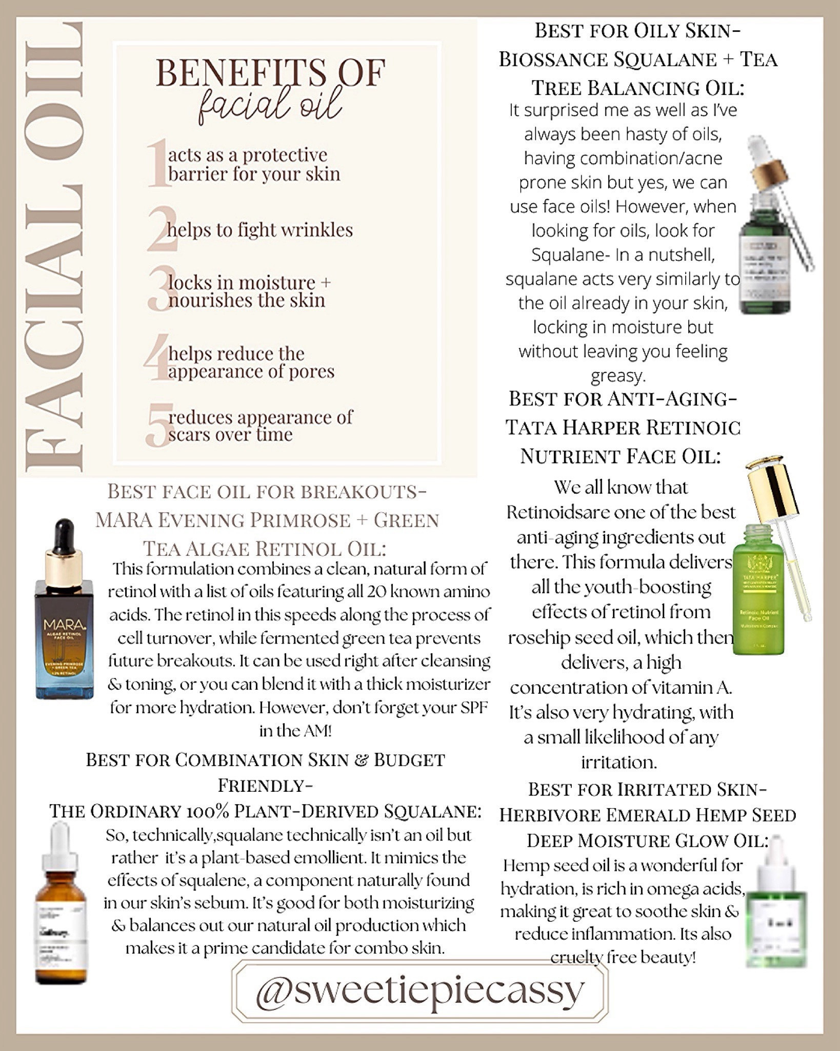 Skin Talk: Facial Oils 💦 

For all those who believe that facial oils will break you out, even with dry or oily/combination skin- I can 100% tell you I’ve got you covered with the best of the best! Winter is the prime time to find a great oil for your skincare routine, and I’ve also added something for everyone! Make sure to checkout my ‘Skincare’ highlight & collection for more of my seasonal favourites!💫

#LTKSeasonal #LTKfindsunder100 #LTKbeauty