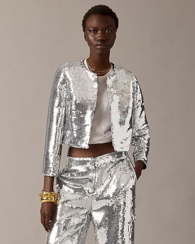 Collection Louisa lady jacket in silver sequin | J.Crew US