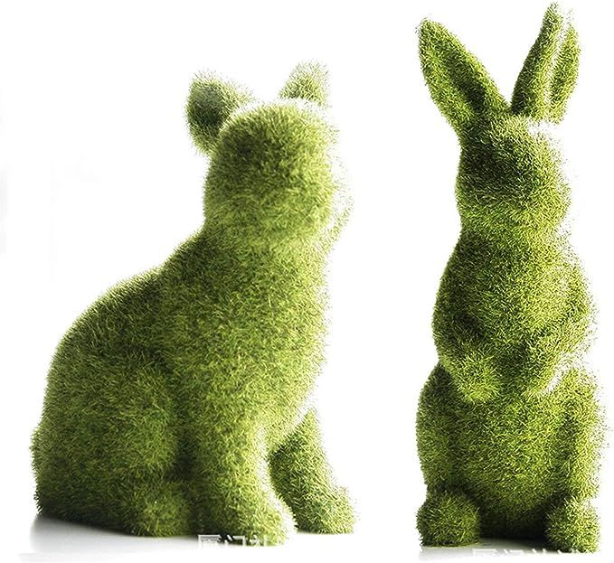 Easter Bunny Figurines Flocked Faux Moss Easter Rabbit Decorations Green Resin Rabbit Ornaments f... | Amazon (US)