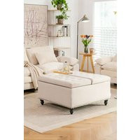 Square Linen Upholstered Storage Ottoman with Lift-Top & Flip Design | PrettyLittleThing UK