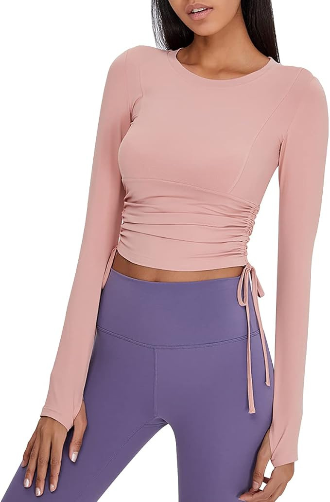 Yaluntalun Women's Long Sleeve Crop Tops Workout Slim Fitted Yoga Shirts Compression Athletic Shi... | Amazon (US)