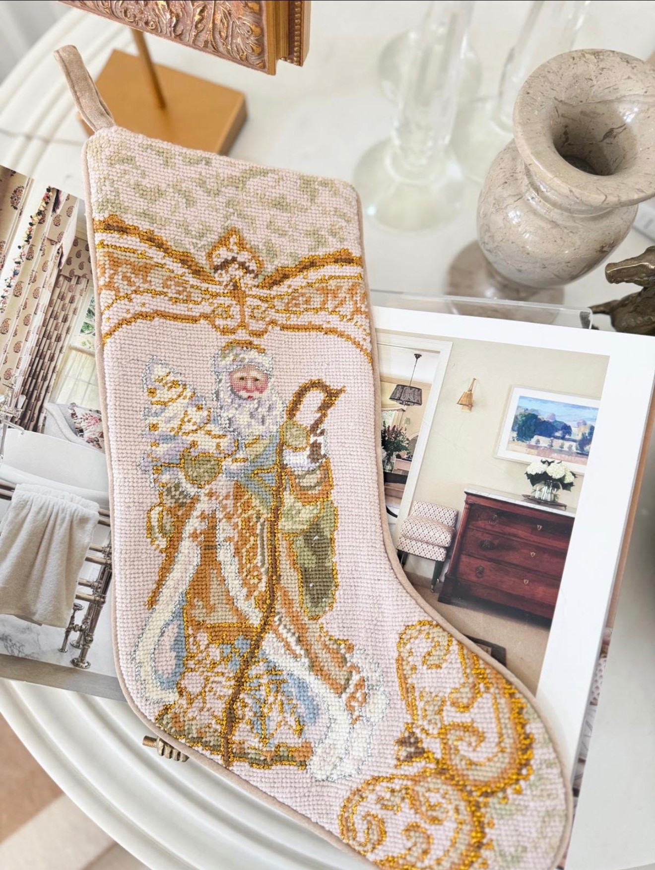 Christmas with soft neutrals and antique-gold details. 

Follow me@miriamobrien on IG and TikTok 

#xmas#stocking

#LTKSeasonal #LTKHome #LTKOver40