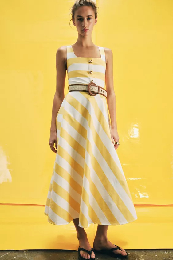 STRIPED BELTED MIDI DRESS | Zara US