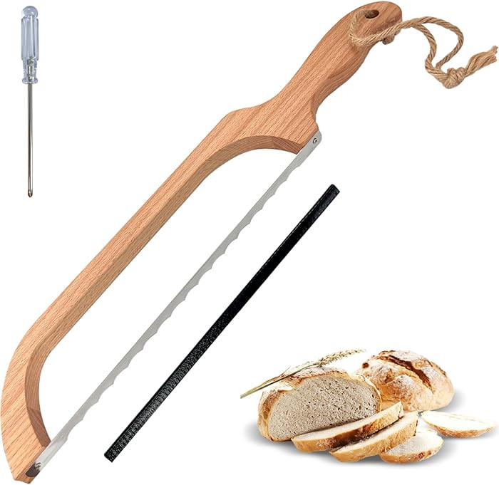 Bread Slicer for Homemade Bread,16" Wooden Sourdough Bread knife with Bow Design,Premium Stainles... | Amazon (US)